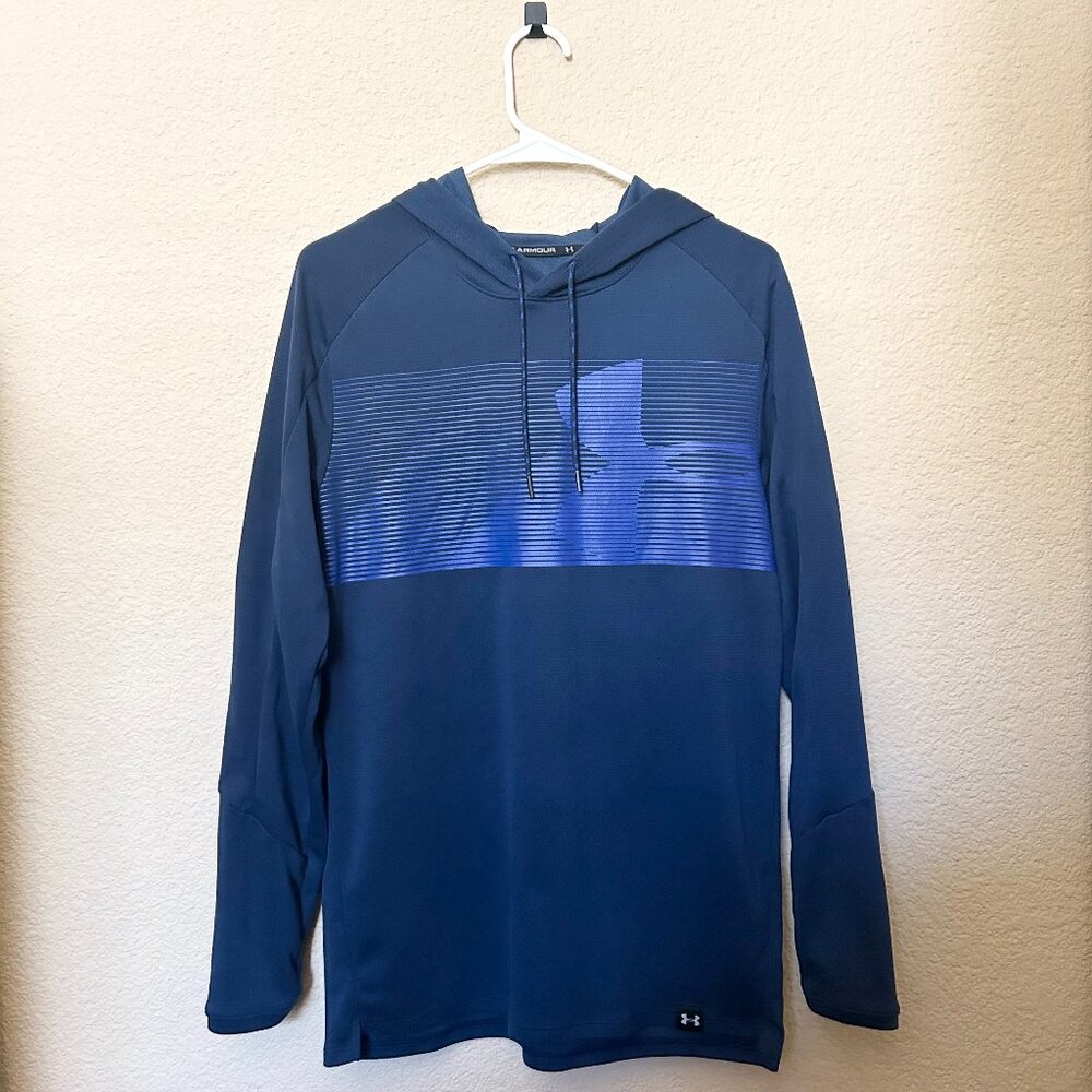 Under Armour, Men's Lighter Longer Pullover Hoodie, Blue Fitted, Size Medium
